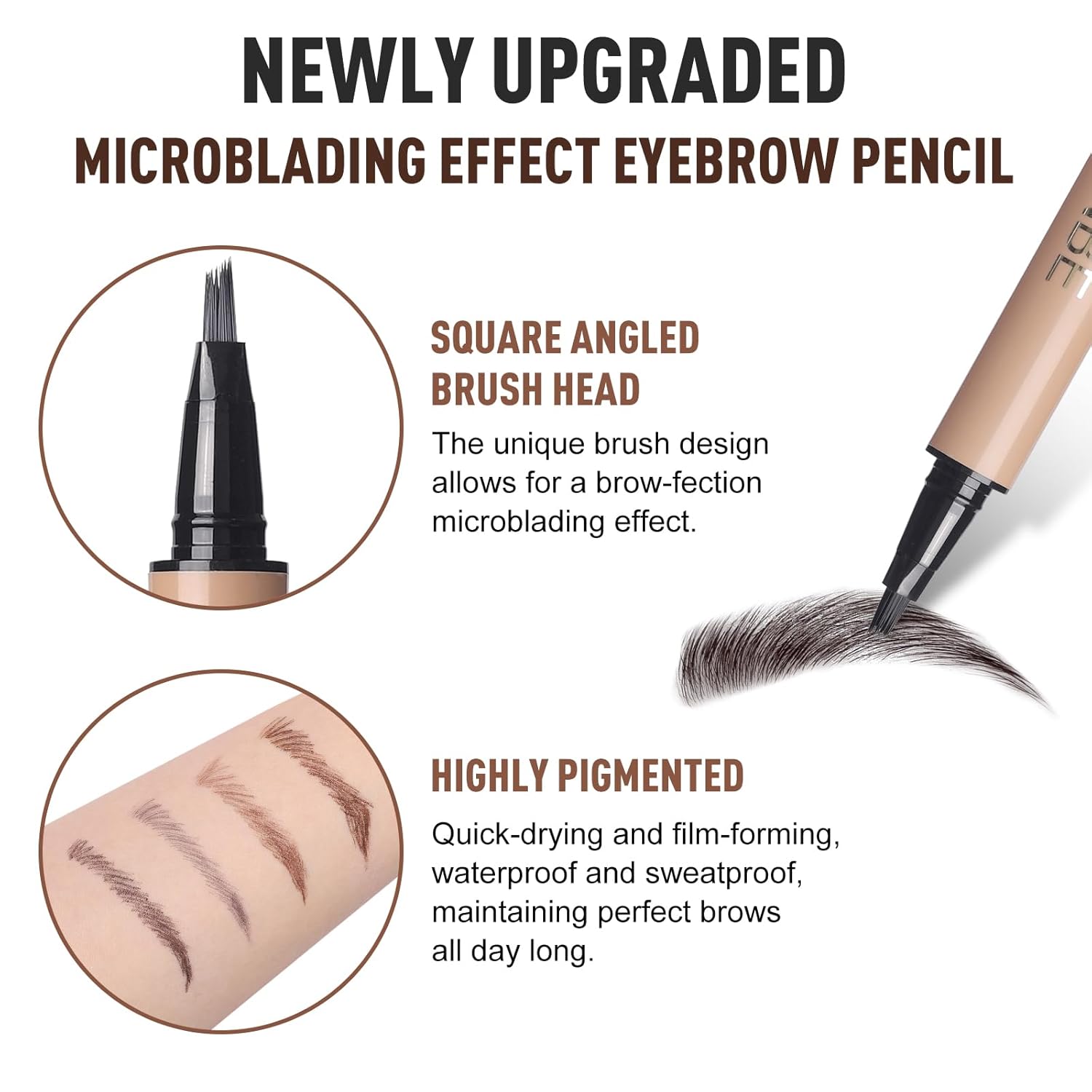 UCANBE Microblading Brow Fection Brow Eyebrow Pencil – Angled Brush Tip, Wild Natural Hair-Like Strokes, Patented Design, Long-Lasting & Smudge-Proof