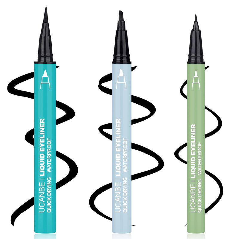 UCANBE 3pcs Black Liquid Eyeliner Kit Included 3 Brush Tip for Ultra Precision, Quick Drying, Smooth Glide, Smudge-Resistant, Waterproof Pigmented Up To 24 Hours Liquid Liner Eye Makeup Set - UCANBE