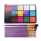 UCANBE Face Body Paint Oil Palette + 10 Pcs Brushes Set, Professional 15 Colors Face Painting Makeup Kit for Halloween Cosplay SFX Parties Theater Stage Artist Costume Festival