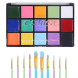 UCANBE Macaron Face Body Paint Oil Palette + 10 Pcs Brushes Set, Professional 15 Colors Face Painting Makeup Kit for Halloween Cosplay SFX Parties Theater Stage Artist Costume Festival