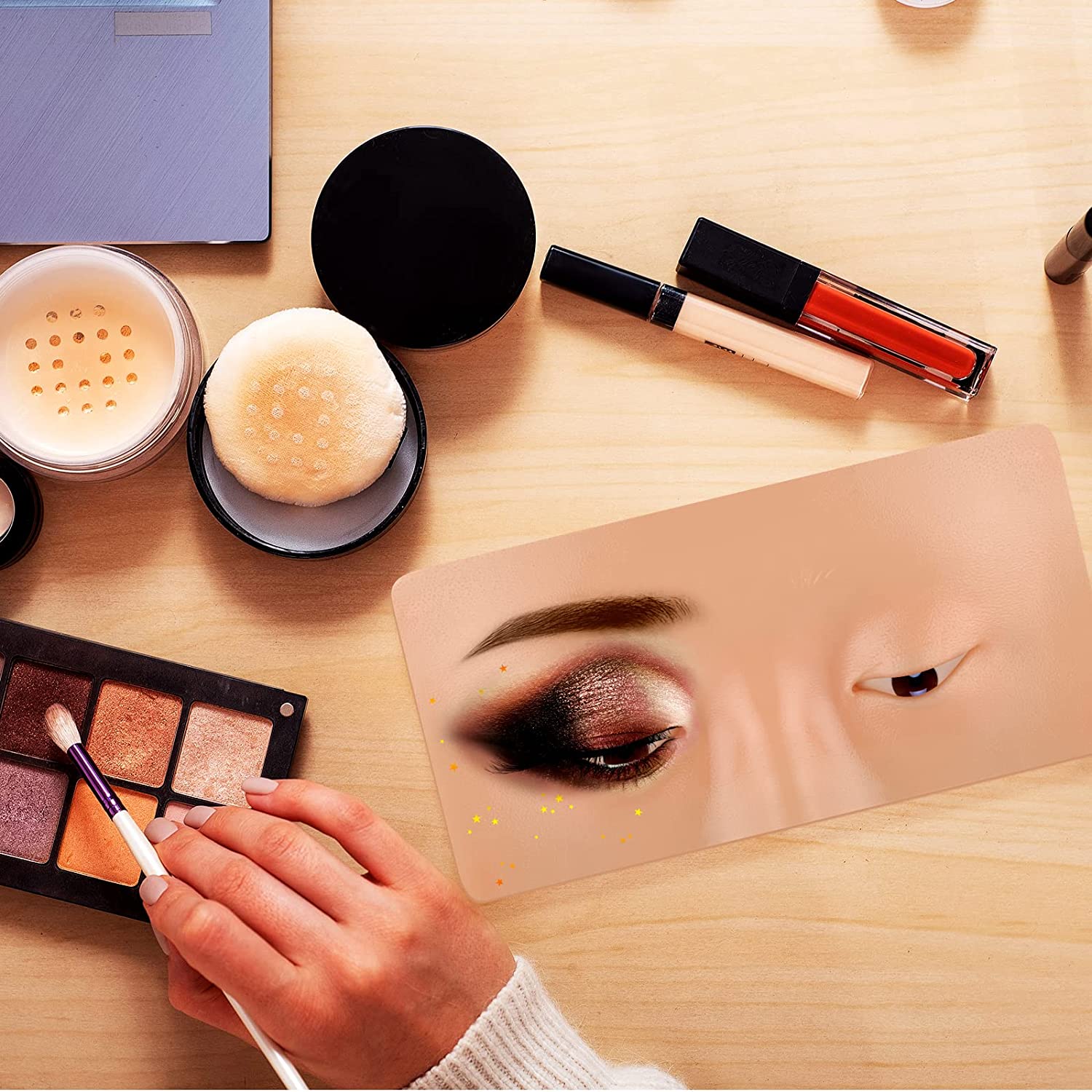 Makeup Practice Face Board 3D Realistic Pad with Cleaning Brush