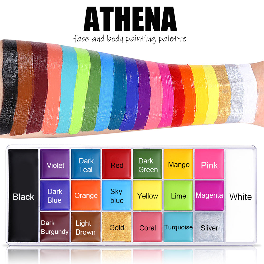 Athena Face Body Paint Oil Makeup Set, 12 Colors For Halloween Makeup Party  Artist Brushes, Tattoo Template Art Crafts Kit